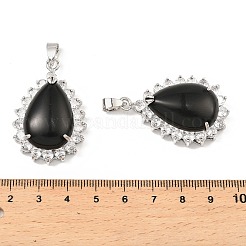 Natural Obsidian & Rhinestone Pendants&nbsp;G-K338-31P-10