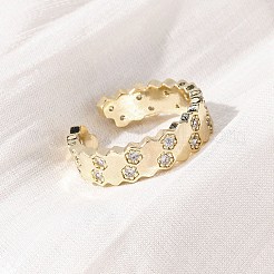Brass Micro Pave Clear Cubic Zirconia Cuff Rings for Women&nbsp;LS-RJEW-S398-02G