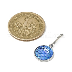Resin Flat Round with Mermaid Fish Scale Keychin&nbsp;HJEW-JM01279-03