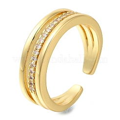 Brass Micro Pave Clear Cubic Zirconia Open Cuff Rings for Women&nbsp;RJEW-M021-04G