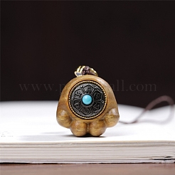 Sandalwood Cat Paw Print Pendant Decorations with Carved Inlaid Six-Character Mantra&nbsp;PW-WGCC698-03