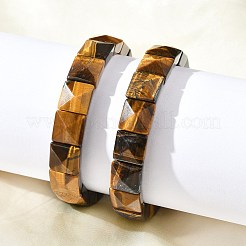 Square Natural Tiger Eye Beads Stretch Bracelets for Women Men&nbsp;BJEW-C097-06Q