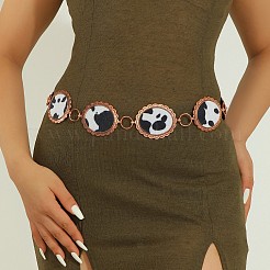 Alloy with Imitation Leather Cow Print Oval Link Chain Waist Belly Chains for Women&nbsp;FS-WGD408C-01