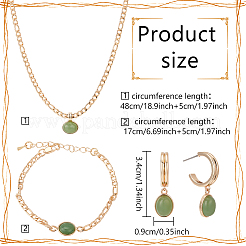 18K Real Gold Plated Natural Green Aventurine Oval Pendant Necklaces & Stud Earrings & Link Bracelet&nbsp;SJEW-AN0001-51