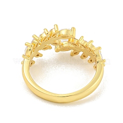 Rack Plating Leaf Brass Micro Pave Clear Cubic Zirconia Cuff Finger Rings for Women&nbsp;RJEW-C103-11G