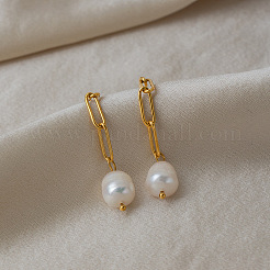 Stainless Steel with Freshwater Pearl Stud Dangle Earrings for Women&nbsp;LS-SL1520