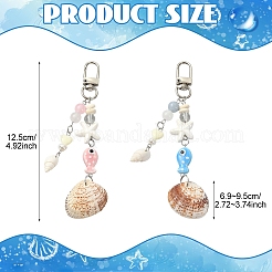 Handmade Porcelain & Natural White Jade & Natural Shell & Glass Pendant Decorations&nbsp;HJEW-YW00516-01