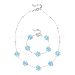 Flower Glass Bracelets & Necklaces Sets for Women&nbsp;SJEW-JS01319