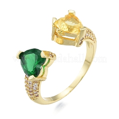 Colorful Cubic Zirconia Heart Open Cuff Ring&nbsp;RJEW-G261-20G