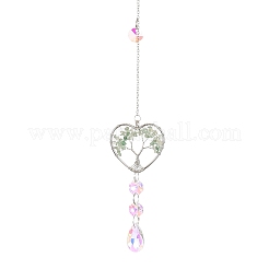 Wire Wrapped Natural Green Aventurine Heart with Tree of Life Pendant Decorations&nbsp;HJEW-K046-02P-07