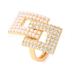 Adjustable Brass Micro Pave Clear Cubic Zirconia with ABS Plastic Pearl Cuff Rings&nbsp;RJEW-G368-02G