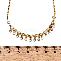 304 Stainless Steel Crystal Rhinestone Flat Round Tassel Pendant Rolo Chain Necklaces for Women&nbsp;NJEW-G199-05G