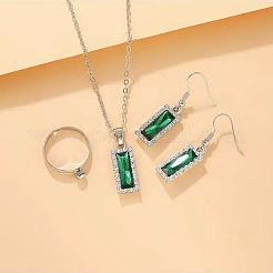 Alloy Rhinestone Rectangle Dangle Earrings & Pendant Necklaces & Rings for Women&nbsp;FS-WGBD4AC-01