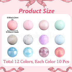 120Pcs 12 Colors Round Silicone Focal Beads&nbsp;SIL-PA0001-42