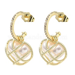 Brass Micro Pave Clear Cubic Zirconia Dangle Stud Earrings&nbsp;EJEW-C181-01G