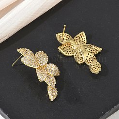 Brass & Clear Cubic Zirconia Stud Earrings&nbsp;KK-CBA36A2-06G