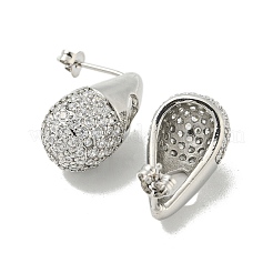 Teardrop with Heart Rack Plating Brass Stud Earrings with Cubic Zirconia&nbsp;EJEW-Z035-06P