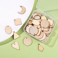 70Pcs 7 Style Unfinished Natural Poplar Wood Pendants&nbsp;WOOD-LS0001-21
