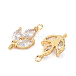 Brass Pave Clear Cubic Zirconia Leaf Links Connector Charms&nbsp;KK-D024-08G