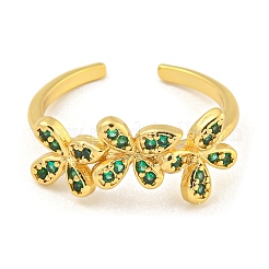 Flower Rack Plating Brass Micro Pave Cubic Zirconia Open Cuff Rings for Women&nbsp;RJEW-N047-01G-05-RS