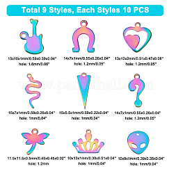 90Pcs 9 Style Rack Plating 304 Stainless Steel Charms&nbsp;STAS-DC0009-18