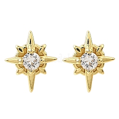 Star Brass Micro Pave Cubic Zirconia Stud Earrings&nbsp;EJEW-G433-01G-02