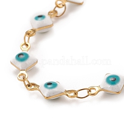 Enamel Rhombus with Evil Eye Link Chains Bracelet&nbsp;BJEW-P271-03G-02