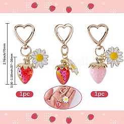 2Pcs 2 Colors Strawberry & Flowers Alloy Enamel & Acrylic Pendant Decoration&nbsp;HJEW-SP0001-13