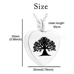 Tree of Life Pattern Heart Ash Urn Stainless Steel Pendant Neckalce&nbsp;BOTT-PW0013-03