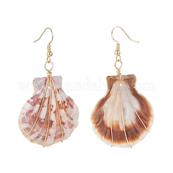 Copper Wire Wrapped Natural Scallop Shell Dangle Earring for Women&nbsp;EJEW-JE04721