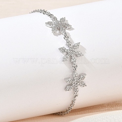 Brass Micro Pave Clear Cubic Zirconia Triple Flower Link 2-Strand Bracelets&nbsp;KK-CBA6980-16P