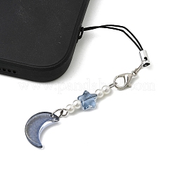 4Pcs Star with Moon Glass Beads & ABS Plastic Pearl Mobile Straps&nbsp;HJEW-JM04413