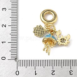 Brass Micro Pave Cubic Zirconia Enamel Crab Jellyfish Shell Shape European Dangle Charms&nbsp;KK-L257-26G