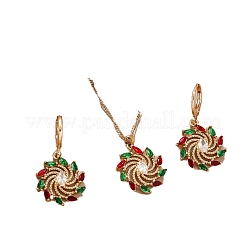 Christmas Alloy Micro Pave Cubic Zirconia Pendant Necklaces & Hoop Earrings Sets Flower&nbsp;WGB037B-01