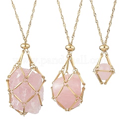 3Pcs 3 Styles 304 Stainless Steel Empty Macrame Pouch Pendant Singapore Chain Necklace Making&nbsp;NJEW-JN05283