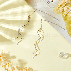 1 Pair Wave Shape 925 Sterling Silver Dangle Stud Earrings&nbsp;EJEW-HS0001-32P