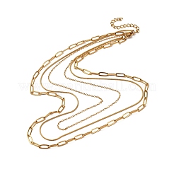 304 Stainless Steel Paperclip Chain 3 Layer Necklaces&nbsp;NJEW-T016-18G