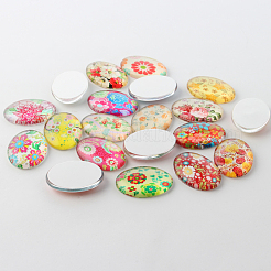 Multi-Color Floral Pattern Theme Ornaments Glass Oval Flatback Cabochons&nbsp;GGLA-A003-30x40-SS
