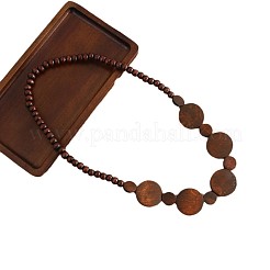 Wood Flat Round & Round Choker Elastic Beaded Necklaces for Women&nbsp;FS-WGCD85D-01