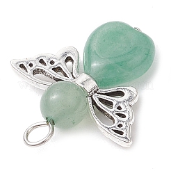 Natural Green Aventurine/Lapis Lazuli/Rose Quartz/Tiger Eye/Blue Spot Jasper/Synthetic Turquoise Heart Angel Pendants&nbsp;X-PALLOY-JF03186-01