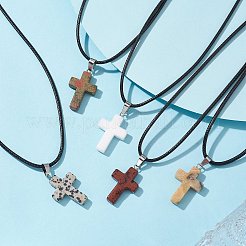 Natural Mixed Gemstone Cross Pendant Necklaces&nbsp;NJEW-JN04624