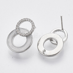 Brass Micro Pave Clear Cubic Zirconia Stud Earring Findings&nbsp;KK-T054-40P-NF