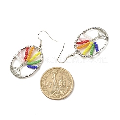 Oval with Tree of Life Glass Seed Braided Dangle Earrings&nbsp;EJEW-JE04874-01