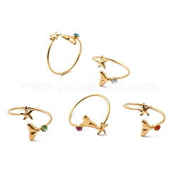 304 Stainless Steel with Glass Open Cuff Rings&nbsp;RJEW-K248-22G