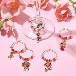 Valentine's Day Theme Rose Alloy Enamel Wine Glass Charms&nbsp;AJEW-JO00196