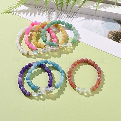 7Pcs 7 Color Natural Weathered Agate(Dyed) & Synthetic Moonstone Round Beaded Stretch Bracelets Set&nbsp;BJEW-JB09124