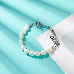 Natural Baroque Pearl Beaded Necklace & Bracelet with 304 Stainless Steel Paperclip Chains&nbsp;SJEW-JS01262
