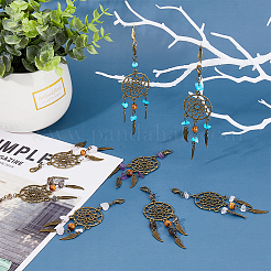 Tibetan Style Alloy & Gemstone Chip Woven Net/Web with Feather Pendant Decoration&nbsp;HJEW-AB00526