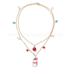 Christmat Bell & Snowman Alloy Red Enamel Pendant Necklaces&nbsp;NJEW-JN05115
