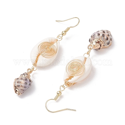 3Pairs Brass & Shell Dangle Earrings&nbsp;EJEW-JE06323-1